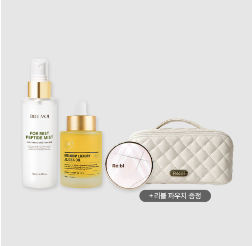 스킨테라피몰스킨테라피몰(2월 기획) 리블 물광 피부 세트 / 호호바 오일+셀인쿠션+벨모이 펩타이드미스트+파우치